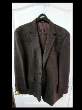 Lauren Ralph Lauren 100% Lambswool Brown Houndstooth Suit Jacket 48R Pants 40
